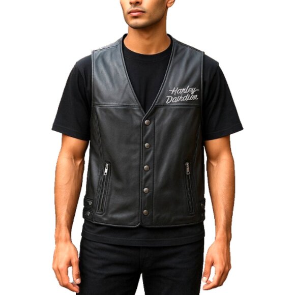 Authentic Harley-Davidson Mens Leather Vest Sz M Black Eagle Patch Thick Leather - Picture 13 of 13